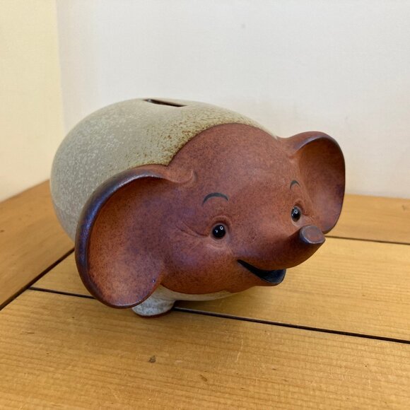 Happy Elephant Money Coin Bank Stoneware Ceramic Vintage UCTCI Japan 6.5" Long - Picture 10 of 10